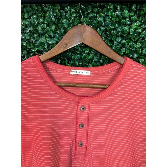 Marine Layer Basic Button Red Striped Tee Sz Medium/Large NWOT - Picture 2 of 4